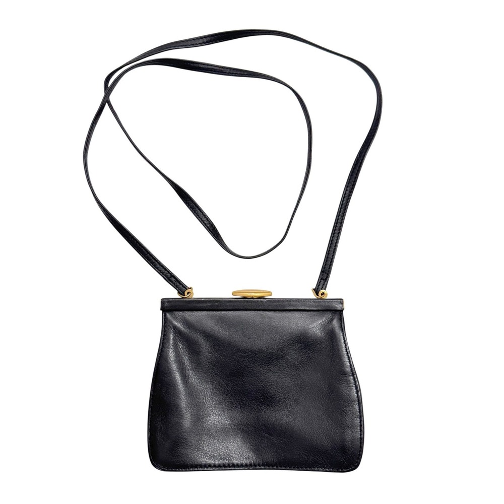 VTG 90's Liz Claiborne Soft Black Leather Kiss Clasp Small Frame Purse